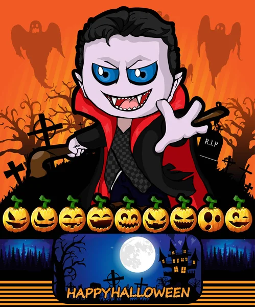 Cartel de Halloween con vampiro. Ilustración vectorial . — Vector de stock