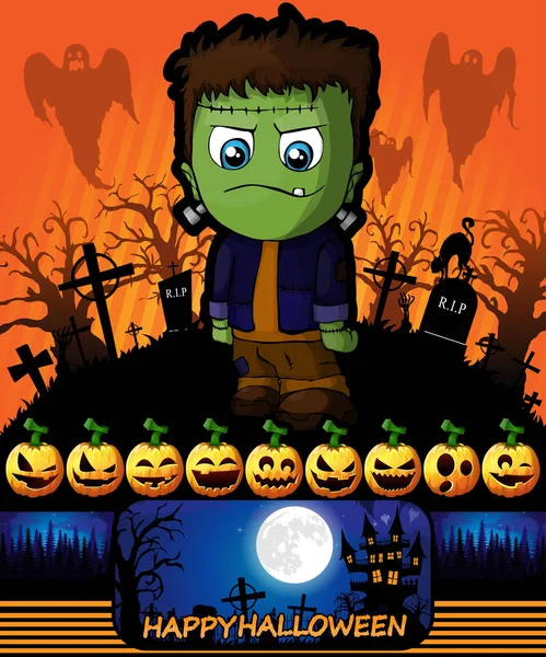 Halloween-Plakat mit frankenstein. Vektorillustration. — Stockvektor