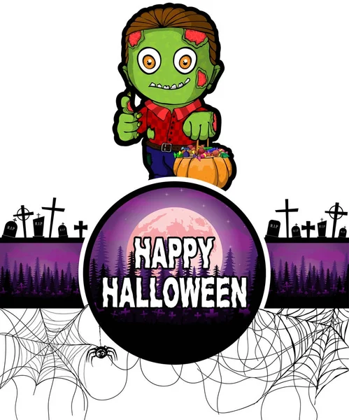 Glückliche Halloween-Design-Vorlage mit Zombie. — Stockvektor