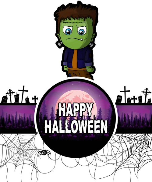 Plantilla de diseño feliz Halloween con Frankenstein . — Archivo Imágenes Vectoriales