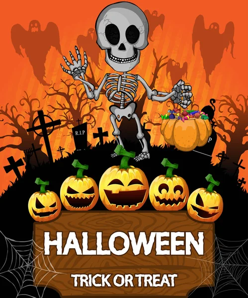 Halloween poster with skeleton. Vector illustration. — Stock Vector