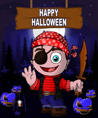 Korsan ile Halloween tasarım şablonu.