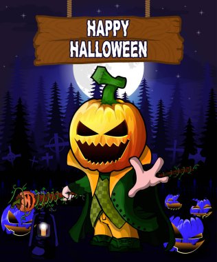 Kabak çizgi film karakteri ile Halloween tasarım şablonu.