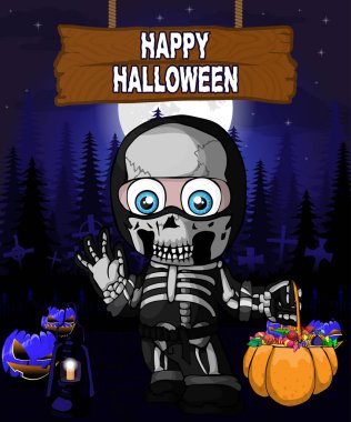 Bir takım elbise iskelet çocukla Cadılar Bayramı tasarım şablonu.