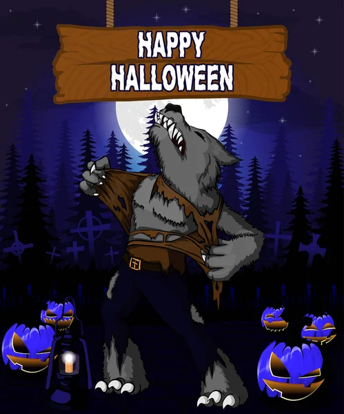 Plantilla de diseño de Halloween con hombre lobo . — Vector de stock