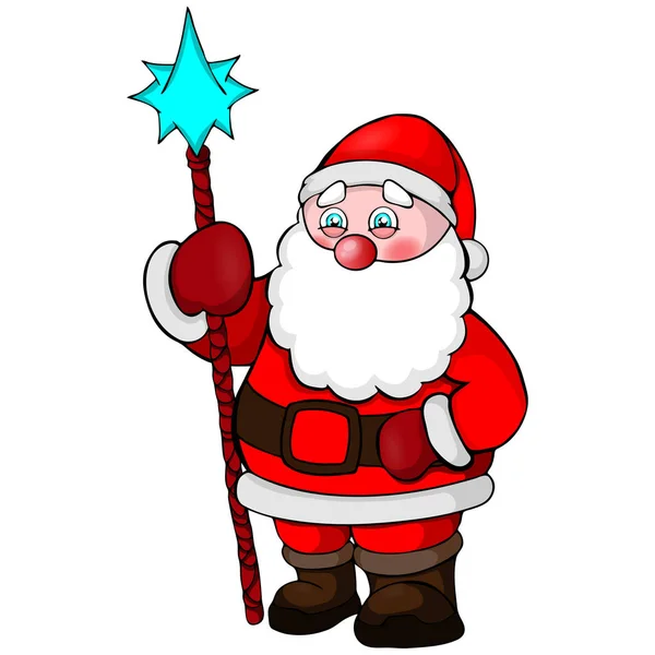 Babbo Natale cartone animato con un bastone. Illustrazione vettoriale . — Vettoriale Stock