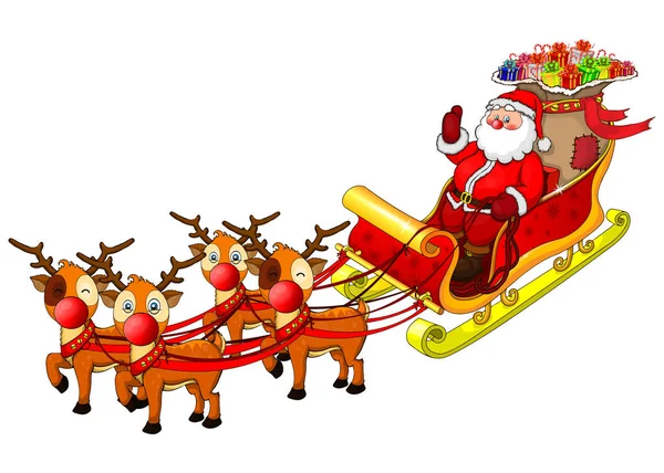 Cartoon illustration of Santa Claus in his sleigh. — Stock Vector