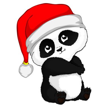 Bir küçük utangaç Noel panda. Panda bebek, illüstrasyon panda, vektör çizim. Hayvan vektör.