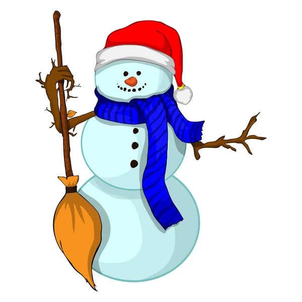 Natale bianco pupazzo di neve in un cappello e sciarpa isolato su sfondo bianco, Buon Natale e felice anno nuovo, Illustrazione vettoriale. — Vettoriale Stock
