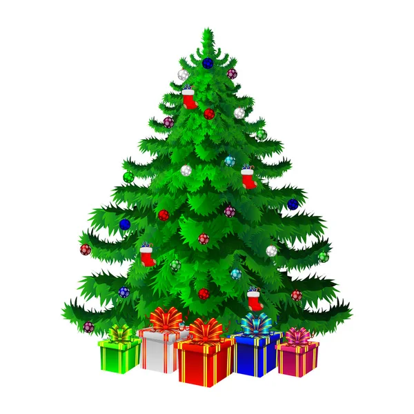 Realistic vector Christmas tree with gifts. — Stock Vector