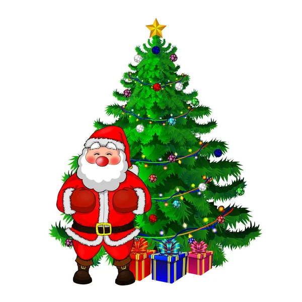 Weihnachtsmann & Weihnachtsbaum — Stockvektor
