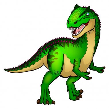 Sevimli çizgi allosaurus. Bir çizgi film dinozor izole illüstrasyon.