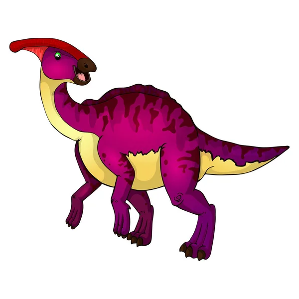 Schattige cartoon parasaurolophus. Geïsoleerde illustratie van een cartoon-dinosaurus. — Stockvector