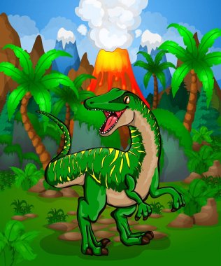 Sevimli çizgi raptor. Bir çizgi film dinozor vektör çizim