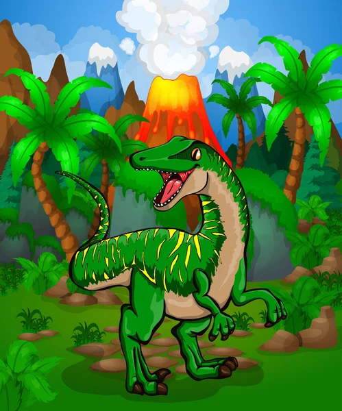 Lindo raptor de dibujos animados. Ilustración vectorial de un dinosaurio de dibujos animados — Archivo Imágenes Vectoriales