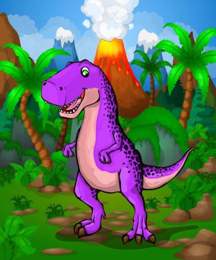 Sevimli çizgi Tyrannosaur'u. Bir çizgi film dinozor vektör çizim