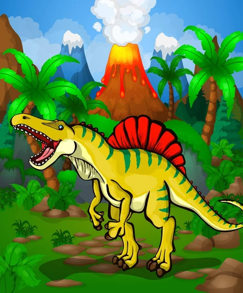 Niedlicher Cartoon-Spinosaurus. Vektorillustration eines Cartoon-Dinosauriers — Stockvektor