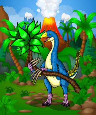 Sevimli çizgi Therizinosaur. Bir çizgi film dinozor vektör çizim