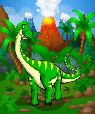 Sevimli çizgi Diplodocus. Bir çizgi film dinozor vektör çizim