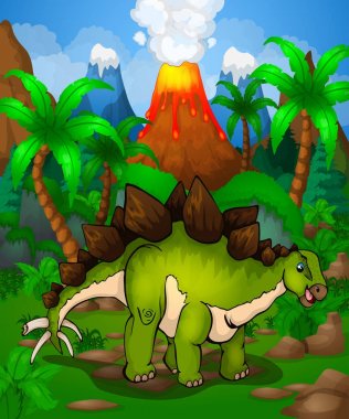 Sevimli çizgi stegosaurus. Bir çizgi film dinozor vektör çizim