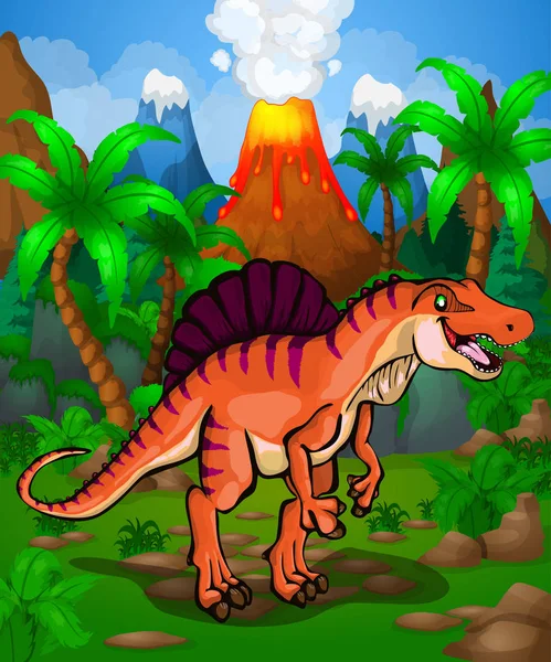 Sevimli çizgi spinosaurus. Bir çizgi film dinozor vektör çizim