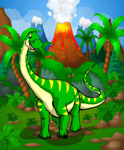 Roztomilý kreslený Diplodocus. Vektorové ilustrace kreslené dinosaura — Stockový vektor