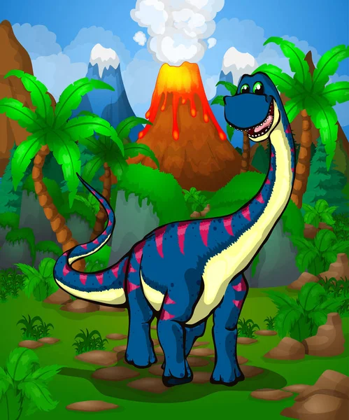 Lindo dibujo animado Diplodocus. Ilustración vectorial de un dinosaurio de dibujos animados — Vector de stock