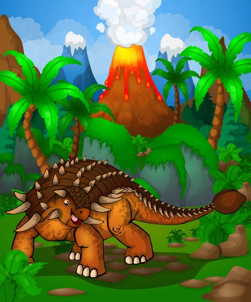 Sevimli çizgi ankylosaurus. Bir çizgi film dinozor izole illüstrasyon