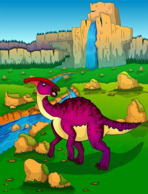 Parasaurolophus doğa arka plan üzerinde