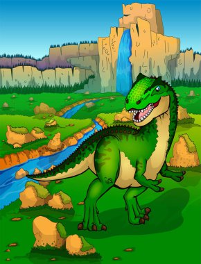 Allosaurus doğa arka plan üzerinde
