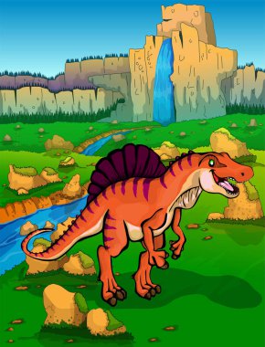 Spinosaur doğa arka plan üzerinde