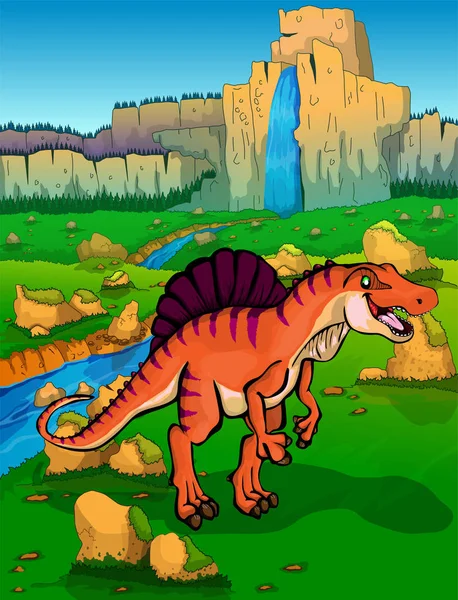 Spinosaurus di latar belakang alam - Stok Vektor