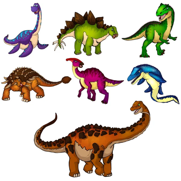 Dinozorlar kümesi. İzole vektör çizim