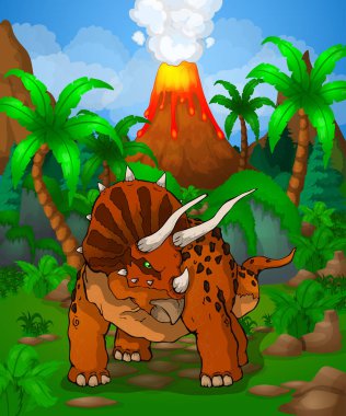 Sevimli çizgi triceratops. Bir çizgi film dinozor vektör çizim