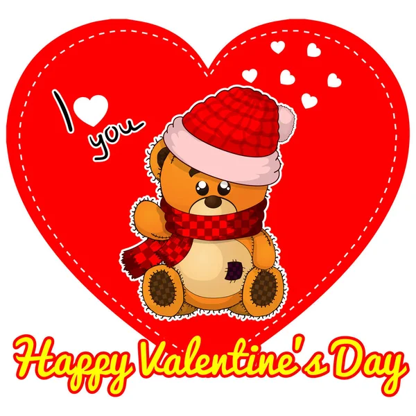 Hand getrokken Cute Teddy Bear, vectorillustratie, ontwerp briefkaart St. Valentine's Day — Stockvector