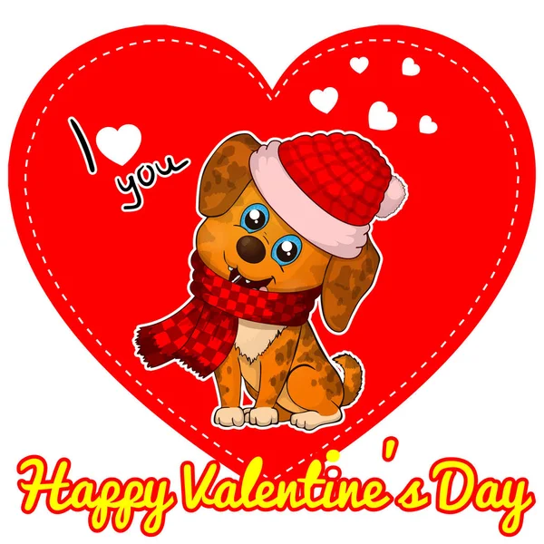 Şirin köpek yavrusu, vektör çizim, tasarım kartpostal St. Valentine's gün — Stok Vektör