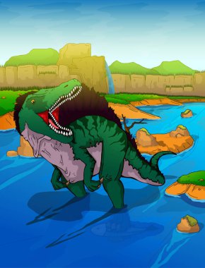 Spinosaurus nehir arka plan üzerinde 