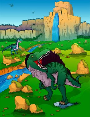 Spinosaur doğa arka plan üzerinde