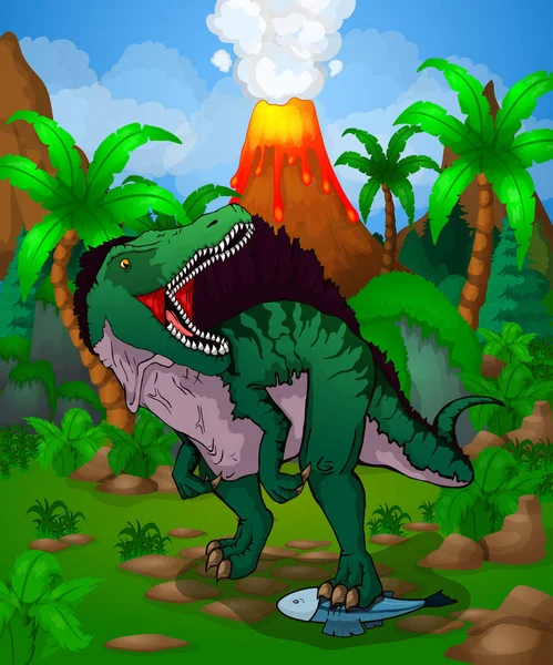 Kartun lucu spinosaurus. Ilustrasi vektor - Stok Vektor