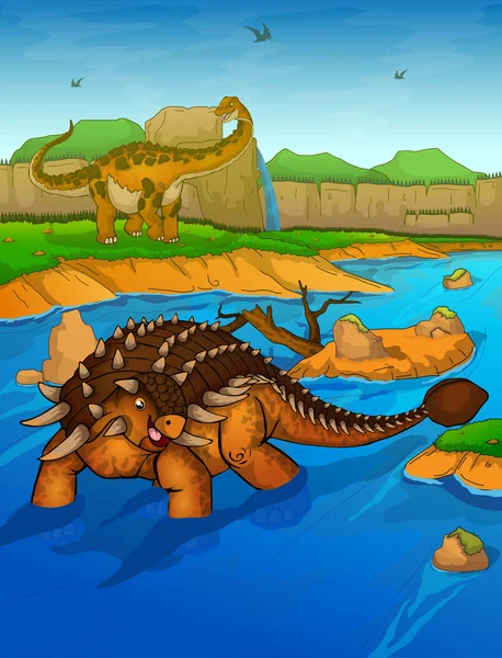 Ankylosaurus en el fondo del río — Archivo Imágenes Vectoriales