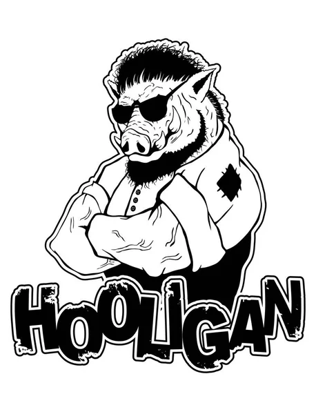 Impressão em T-shirt "hooligan" com uma imagem de javali —  Vetores de Stock