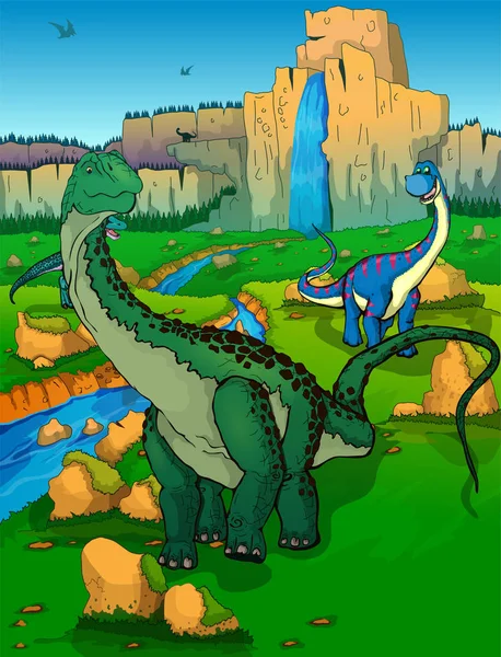 Diplodocus doğa arka plan üzerinde — Stok Vektör