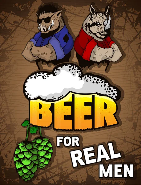 Bier für echte Männer Poster auf Holzgrund — Stockvektor