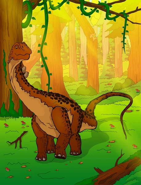 Diplodocus sur le fond de la forêt — Image vectorielle