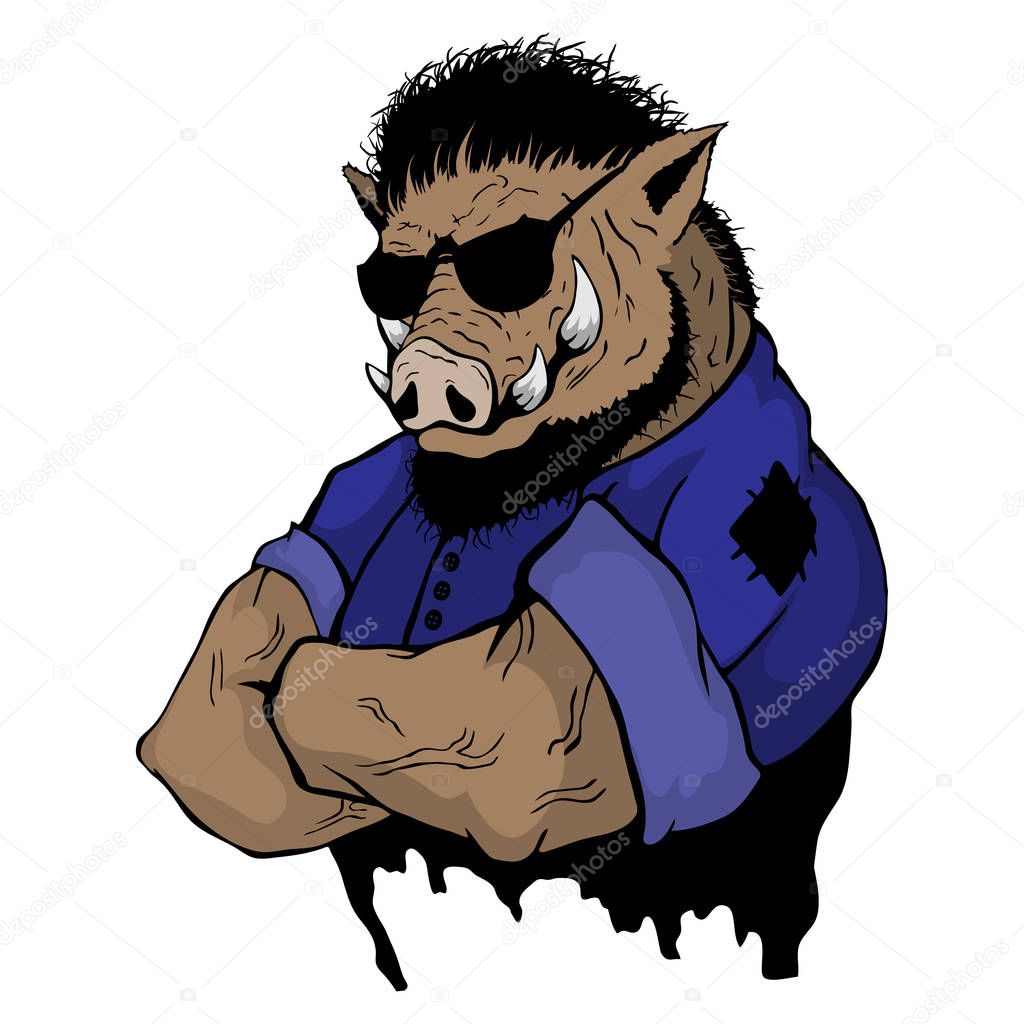 Isolated vector illustration a strong wild boar - man