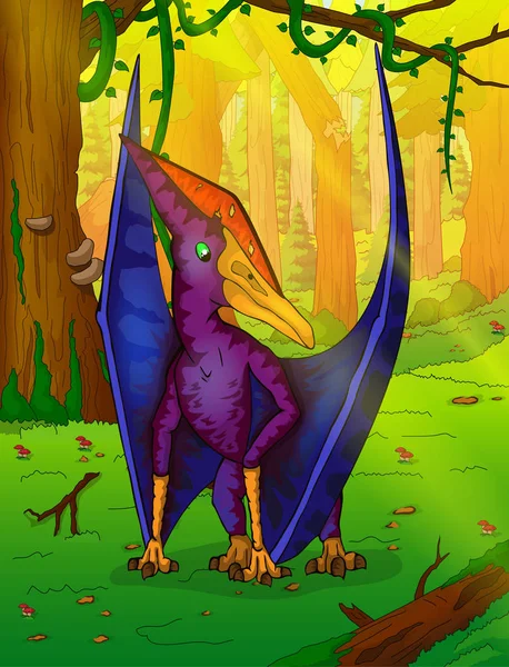 Pteranodon sullo sfondo della foresta — Vettoriale Stock