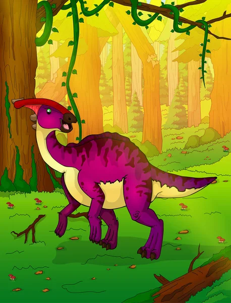 Parasaurolophus na pozadí lesa — Stockový vektor