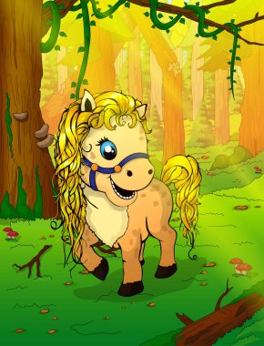 Şirin Bebek at üstünde bir orman arka plan resmi