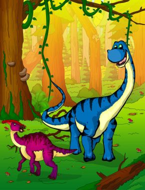 Diplodocus orman arka plan üzerinde.