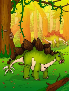Stegosaurus orman arka plan üzerinde.